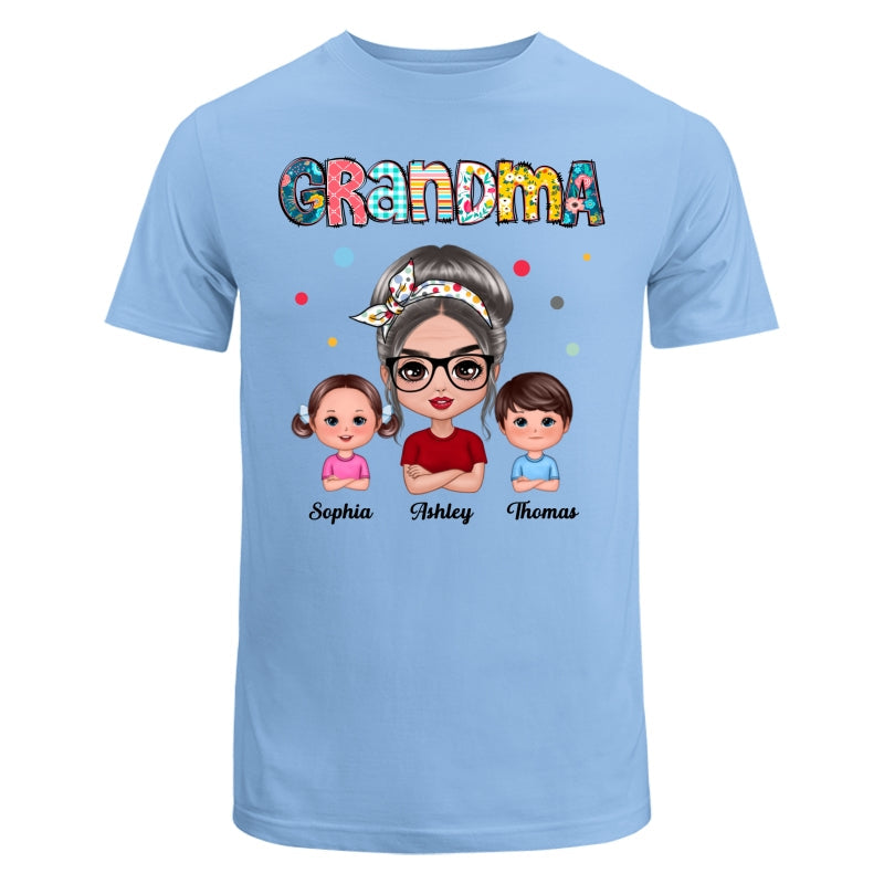 Colorful Doodle Pattern Doll Grandma & Grandkids Personalized Shirt