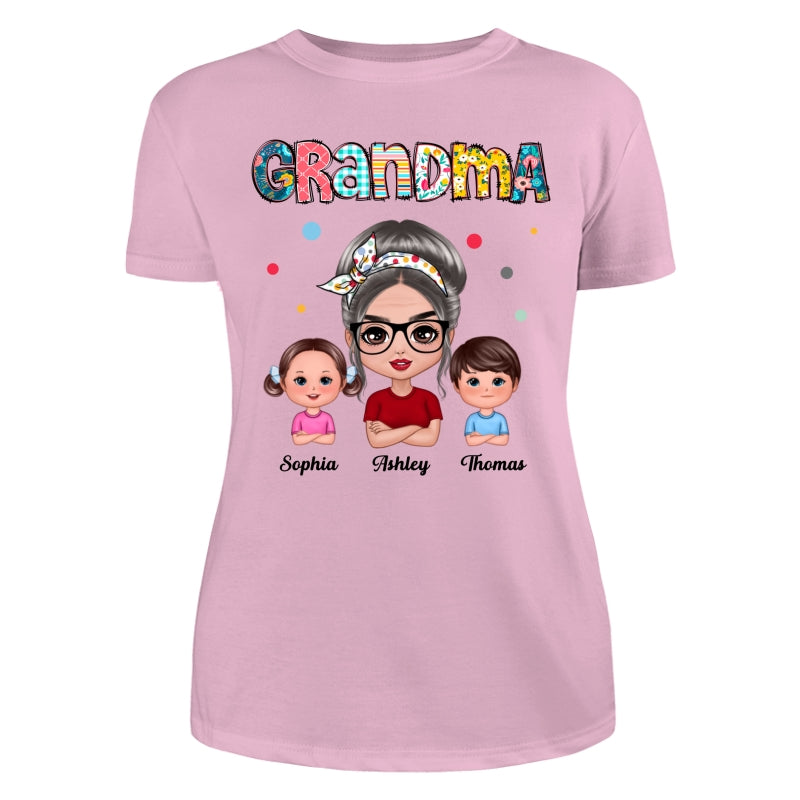 Colorful Doodle Pattern Doll Grandma & Grandkids Personalized Shirt