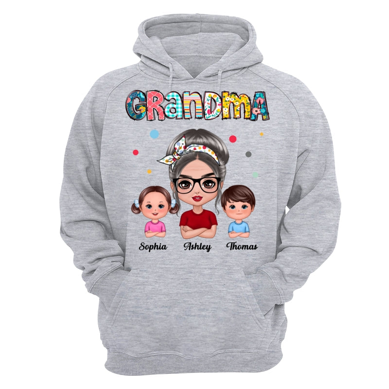 Colorful Doodle Pattern Doll Grandma & Grandkids Personalized Shirt