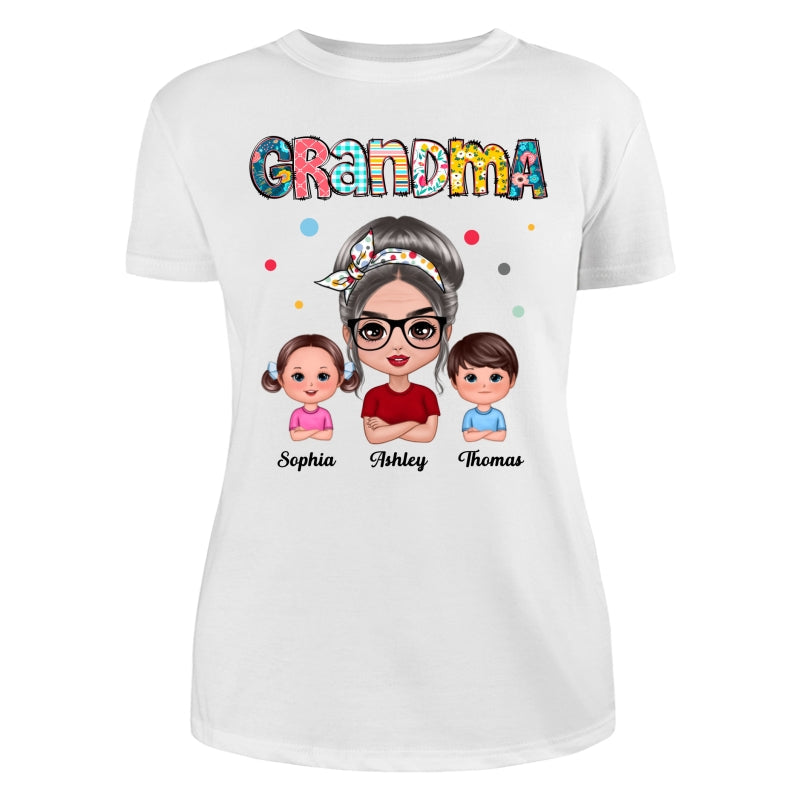 Colorful Doodle Pattern Doll Grandma & Grandkids Personalized Shirt