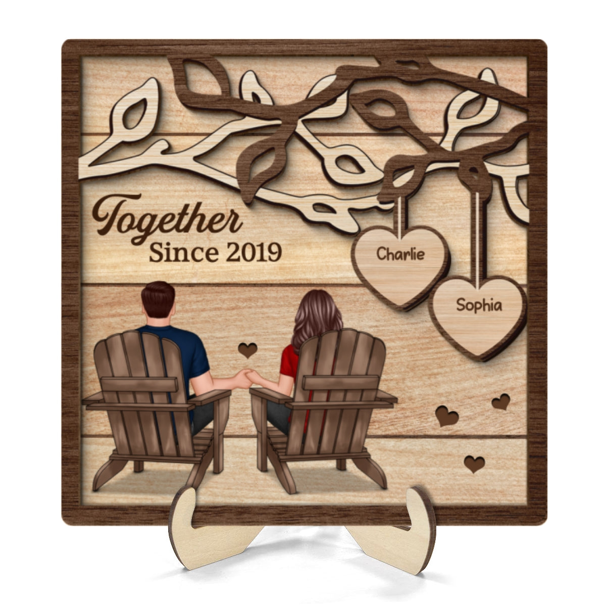 Couple Back View Sitting Under Tree Personalized 2-Layer Wooden Plaque, Valentine‘s Day Gift For Him, For Her