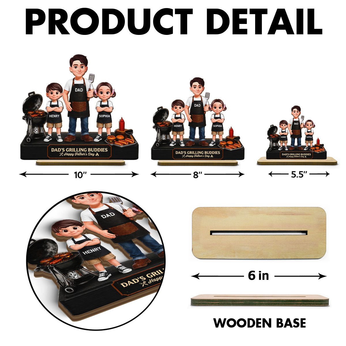 BBQ Dad's Grilling Buddies The Grill Master - Personalized 2-Layered Wooden Plaque - Gift For Dad, Husband