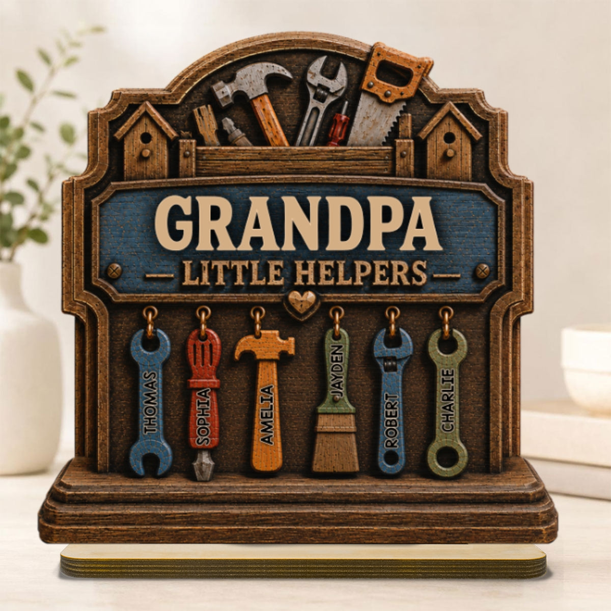 Grandpa's Little Helpers - Personalized 2-Layered Wooden Plaque - Gift For Dad, Husband, Grandpa