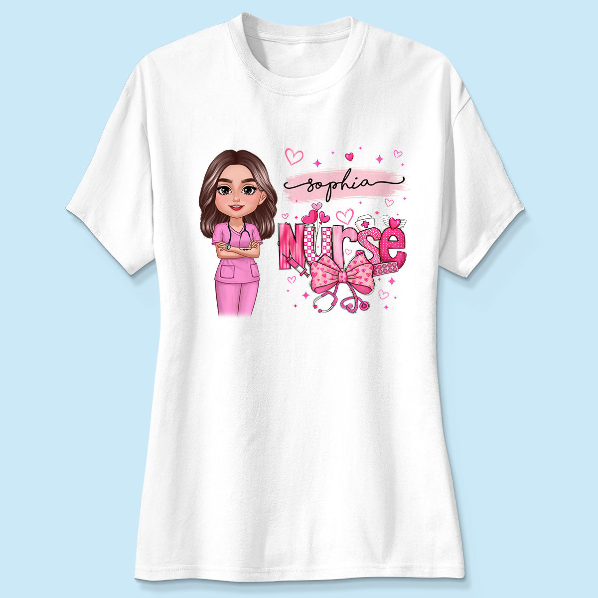 Nurse Pink Coquette Bow Personalized Shirt, Birthday Gift For Nurse Wife Girlfriend Bestie