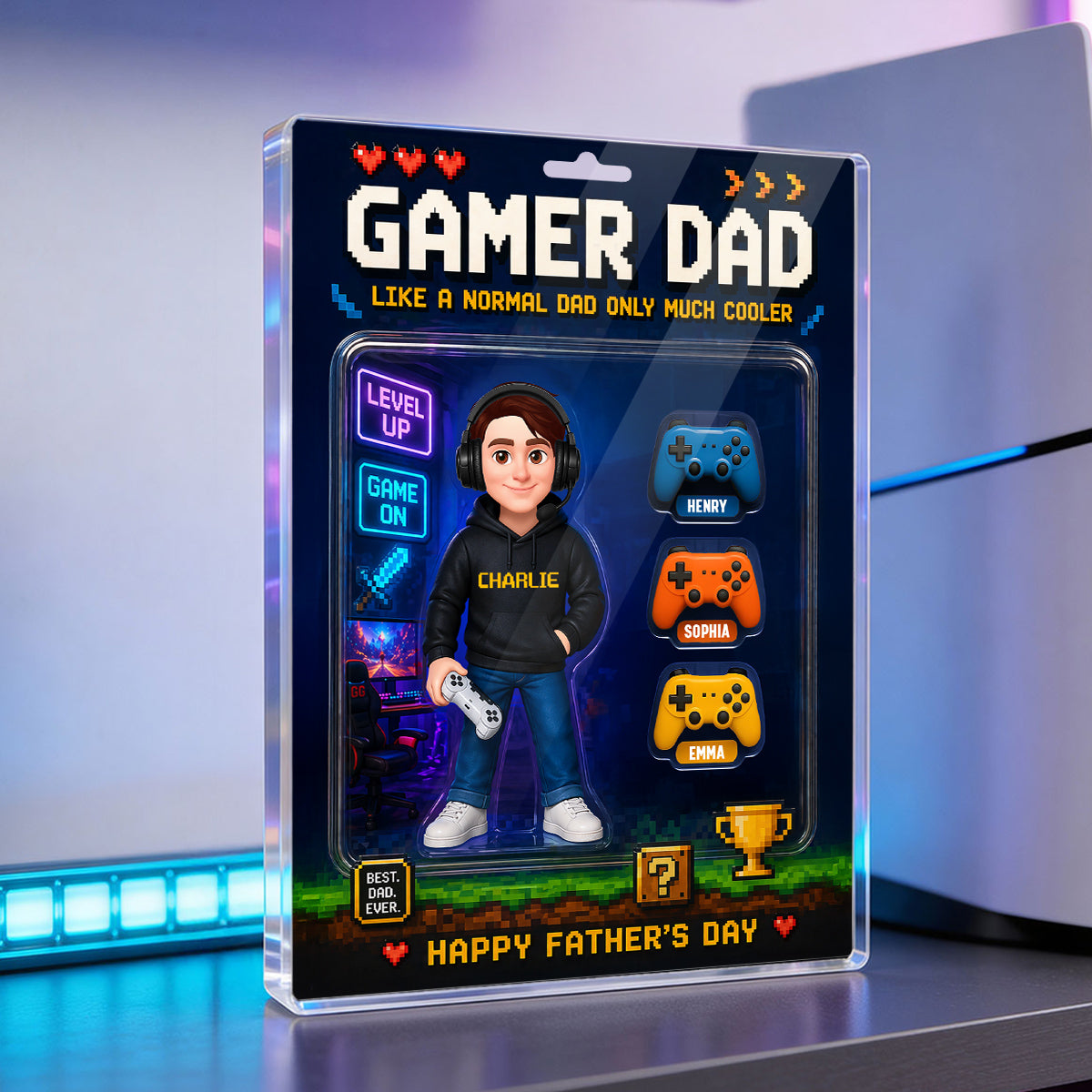 Gamer Dad More Cooler - Personalized Acrylic Block Plaque - Gift For Gamer Dad, Husband