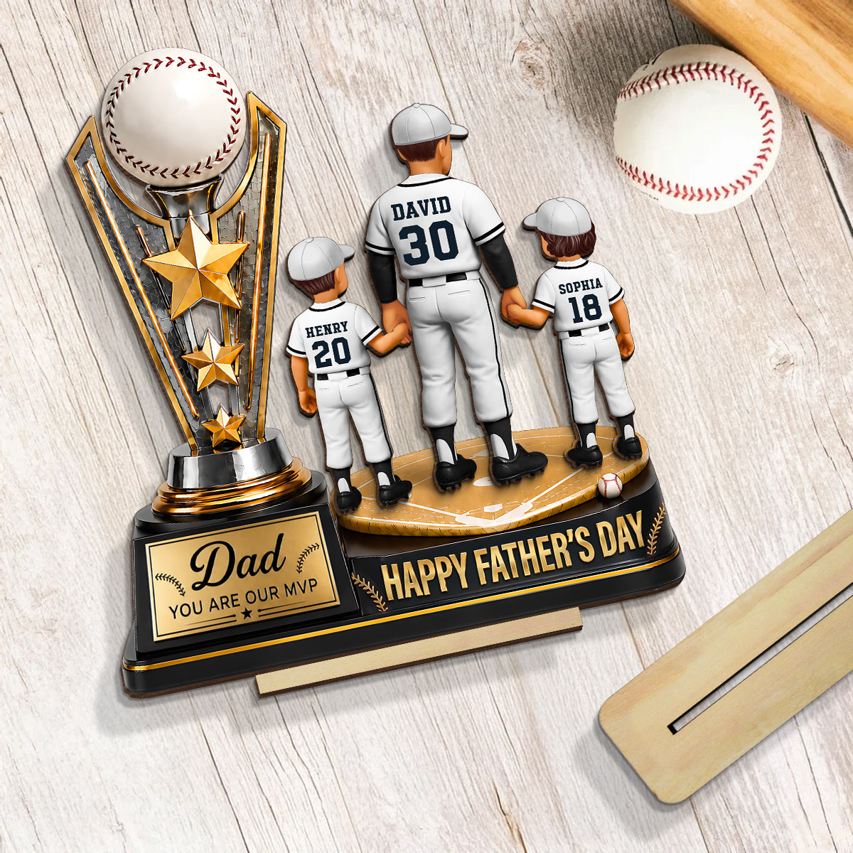 Baseball MVP Dad Trophy - Personalized 2-Layered Wooden Plaque - Gift for Dad, Husband