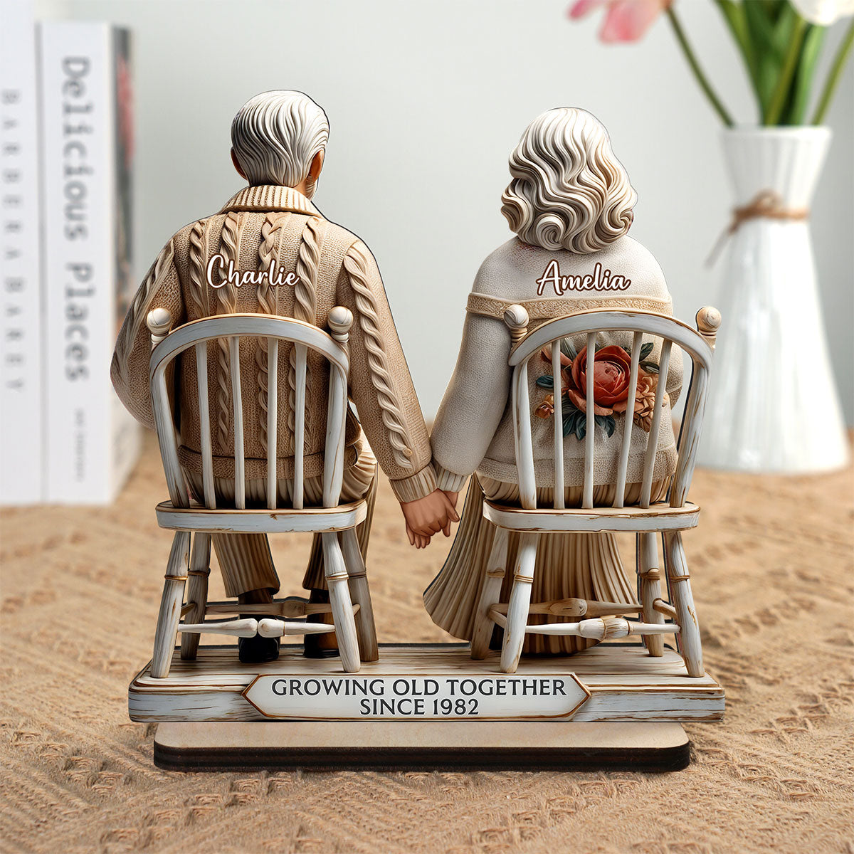 3D Effect Couple Sitting Together Personalized Standing Wooden Plaque, Heartfelt 2025 Gift, Anniversary Gift For Girlfriend, For Wife