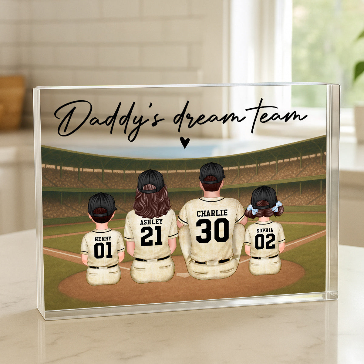 Retro Vintage Baseball Daddy's Dream Team Personalized Acrylic Block Plaque| Unique Gift For Dad