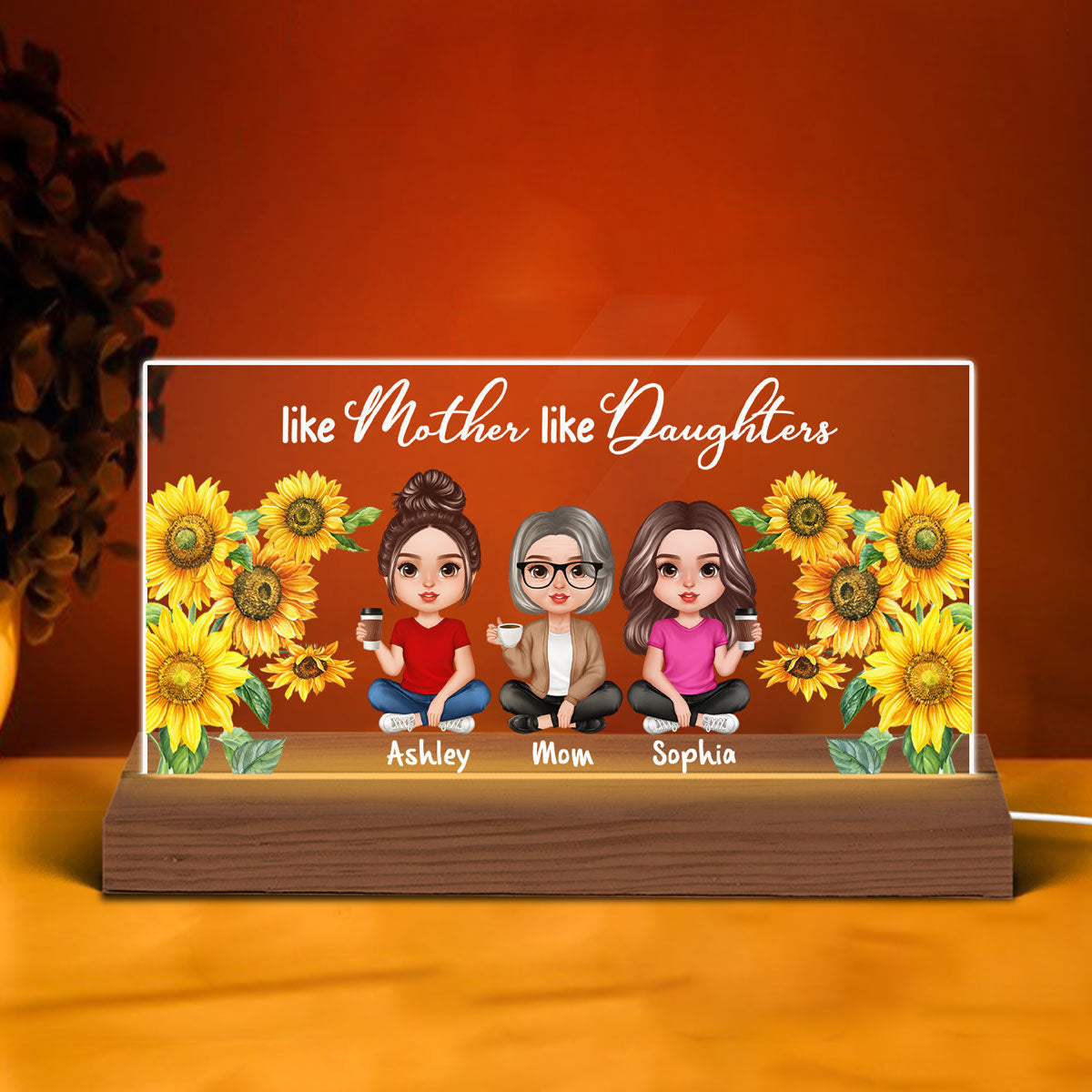 Realistic Doll Mother Daughter Flower Frame Personalized Acrylic Custom Shape LED Night Light