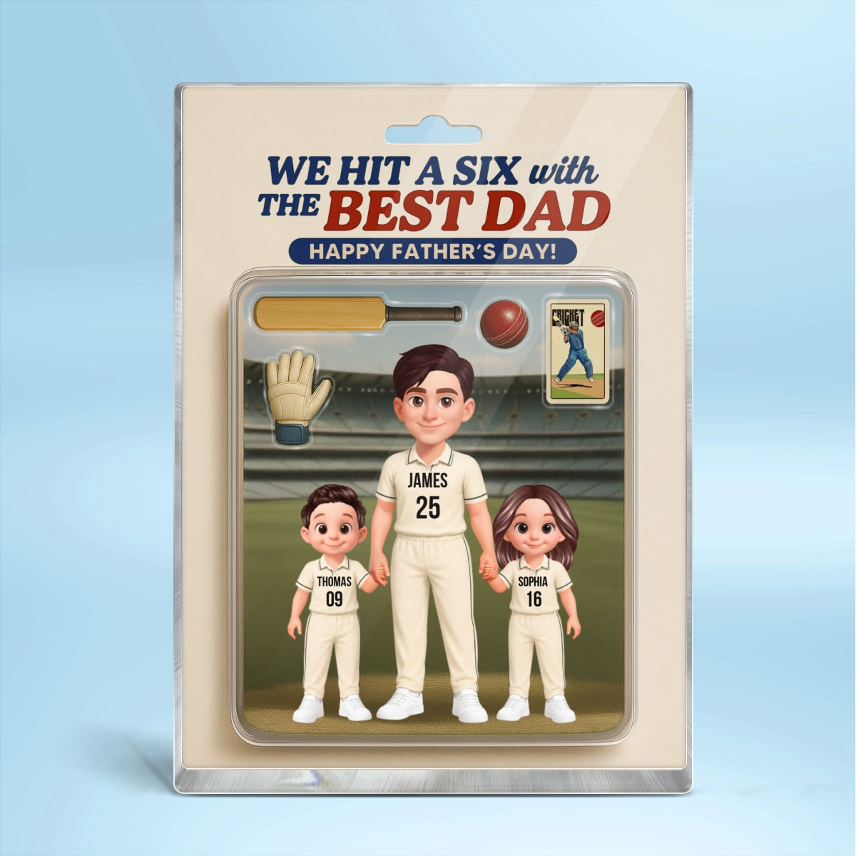Hit A Six With The Best Dad Cricket Dad - Personalised Acrylic Block Plaque - Gift