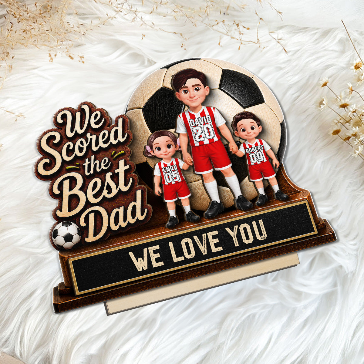 We Scored The Best Dad 2D Flat - Personalized 2-Layered Wooden Plaque - Gift For Soccer Dad, UK Football Dad