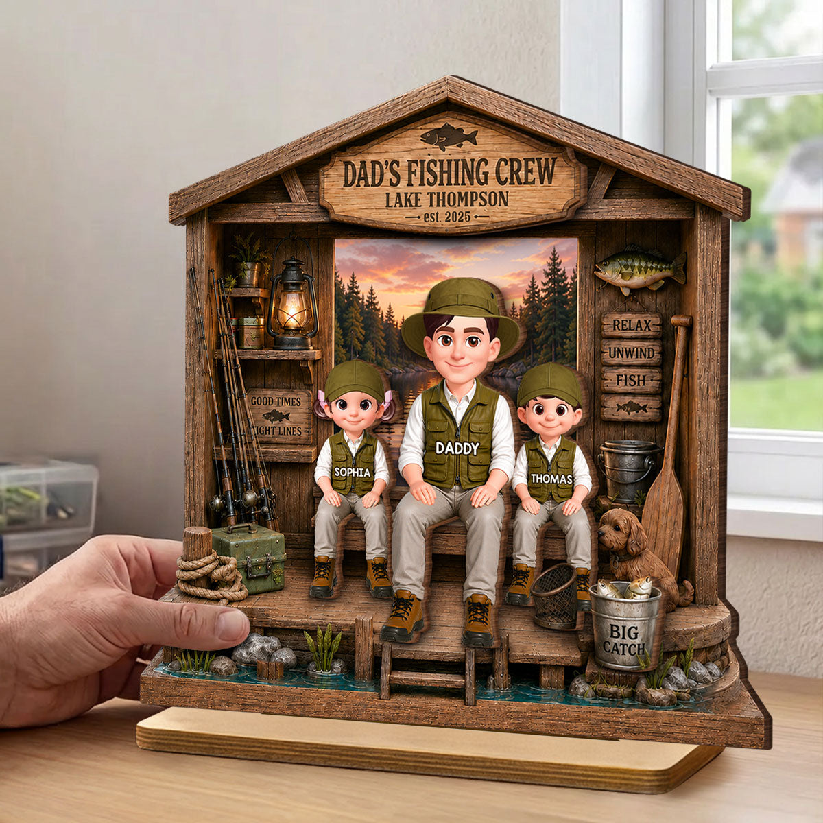 Daddy's Fishing Crew - Personalized 2-Layered Wooden Plaque - Gift for Dad, Husband