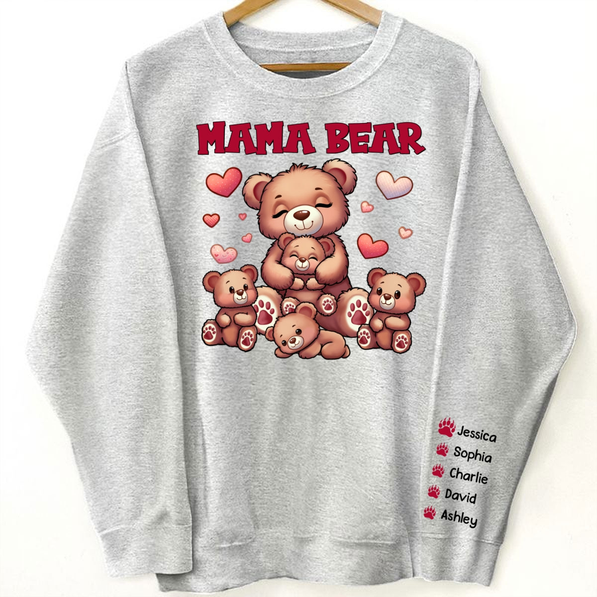 Cute Grandma Bear Mama Bear Personalized Sleeve Printed Sweatshirt