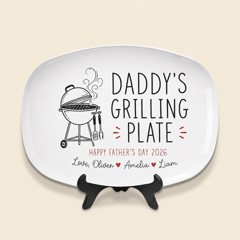 Personalized Daddy's Grilling Platter, Custom Dad BBQ Serving Plate