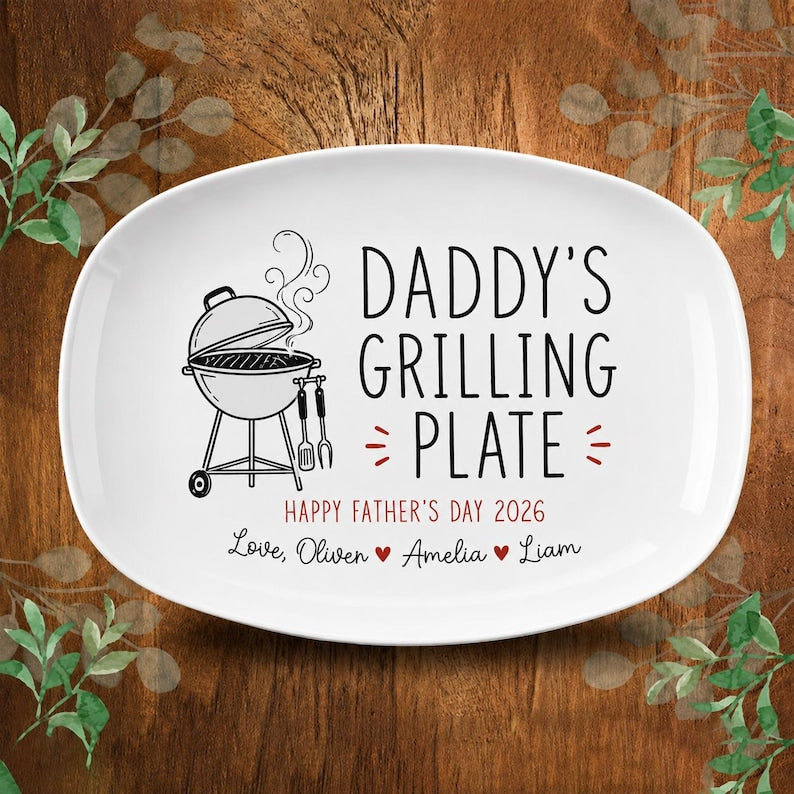 Personalized Daddy's Grilling Platter, Custom Dad BBQ Serving Plate