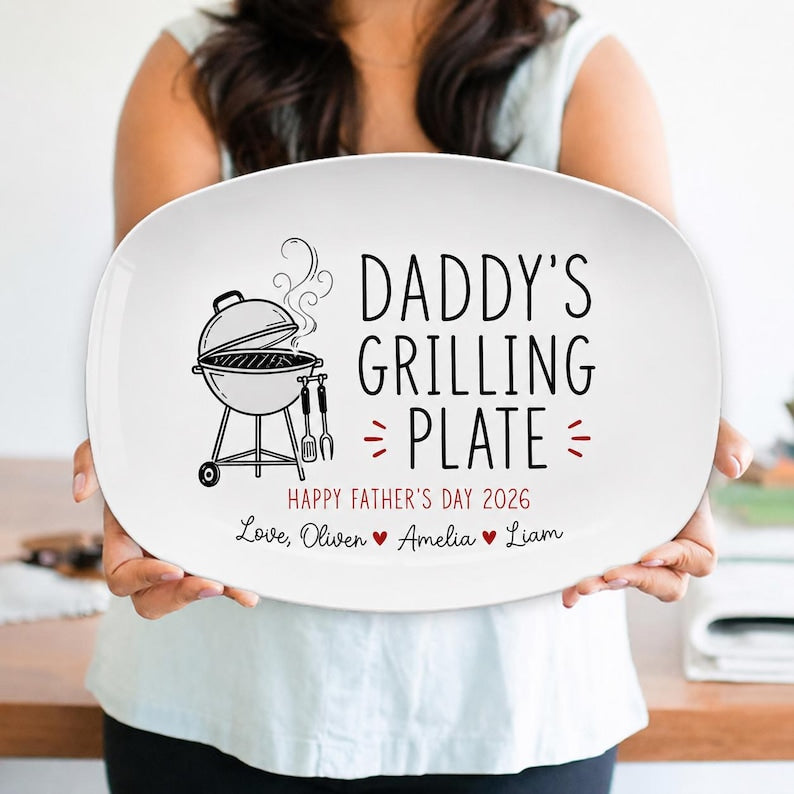 Personalized Daddy's Grilling Platter, Custom Dad BBQ Serving Plate