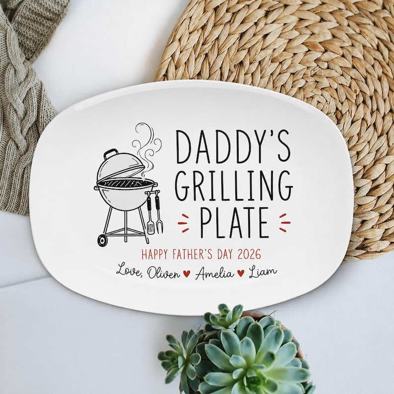 Personalized Daddy's Grilling Platter, Custom Dad BBQ Serving Plate