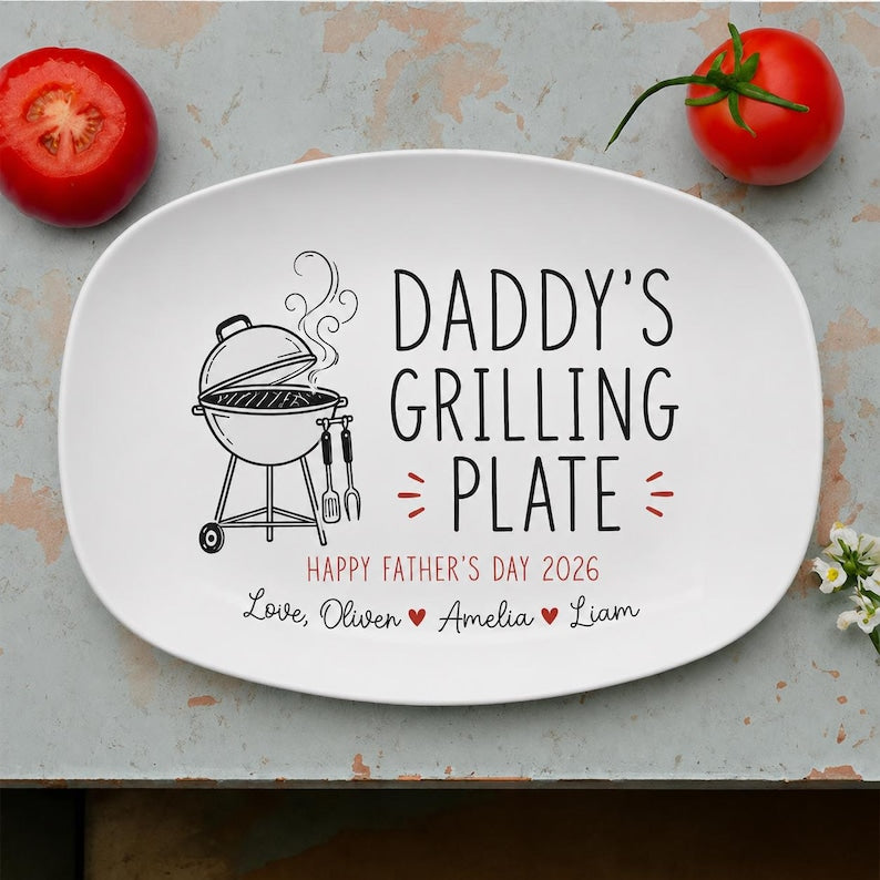 Personalized Daddy's Grilling Platter, Custom Dad BBQ Serving Plate