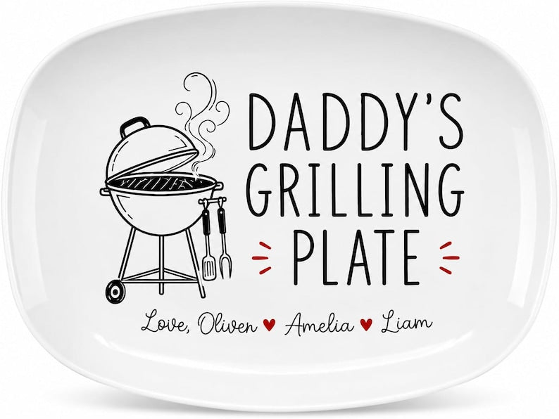 Personalized Daddy's Grilling Platter, Custom Dad BBQ Serving Plate