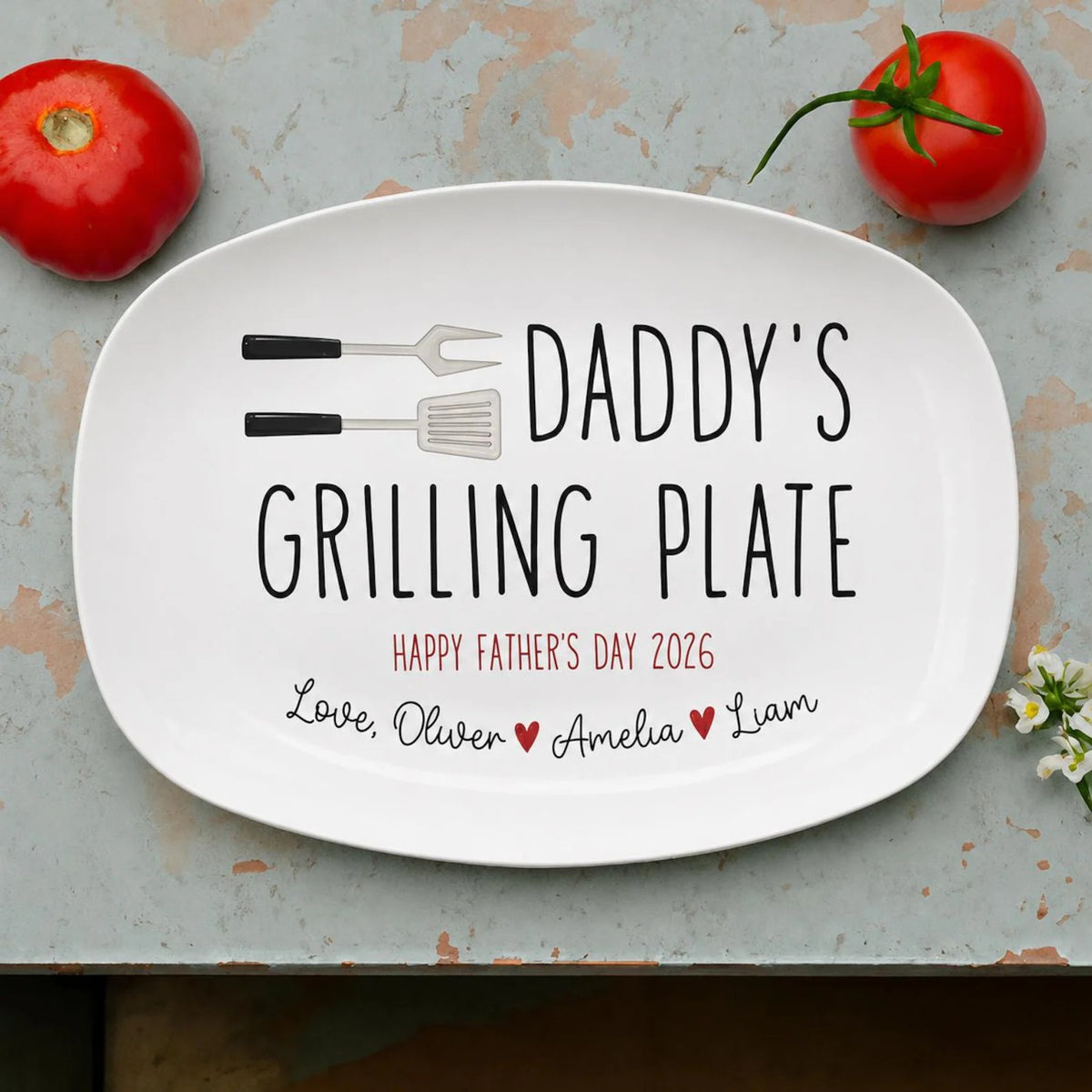 Personalized Daddy Grilling Platter, Father's Day Grilling Custom Name Gift