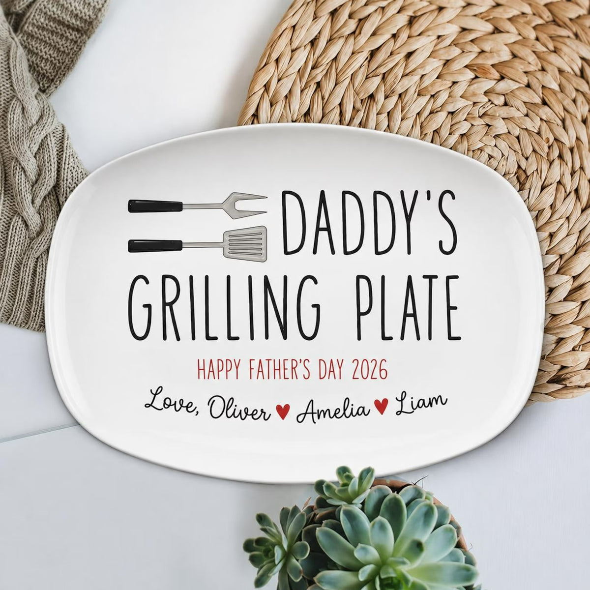 Personalized Daddy Grilling Platter, Father's Day Grilling Custom Name Gift