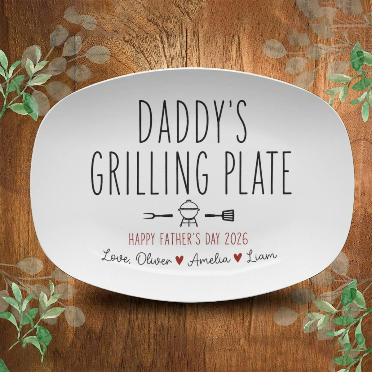 Personalized Ceramic Daddy's Minimalist Platter, Father's Day Grilling Custom Name Gift