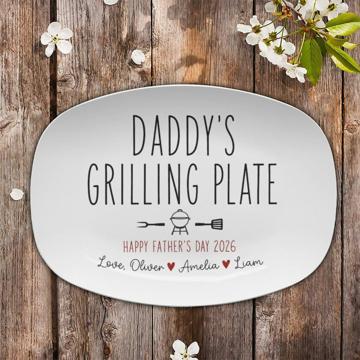 Personalized Ceramic Daddy's Minimalist Platter, Father's Day Grilling Custom Name Gift