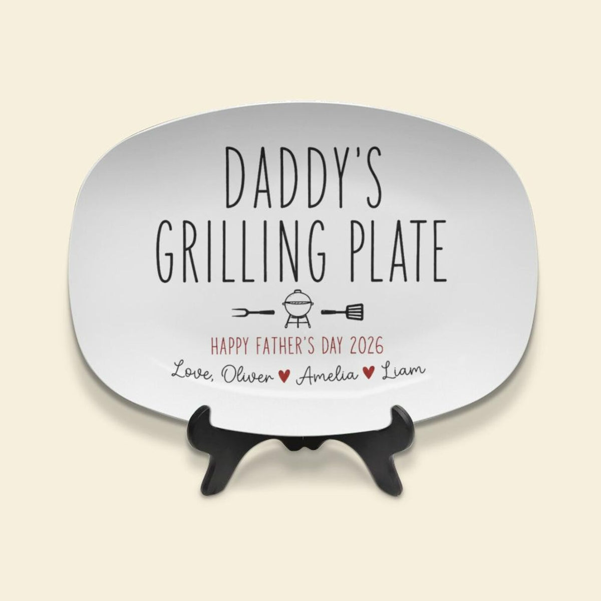 Personalized Ceramic Daddy's Minimalist Platter, Father's Day Grilling Custom Name Gift