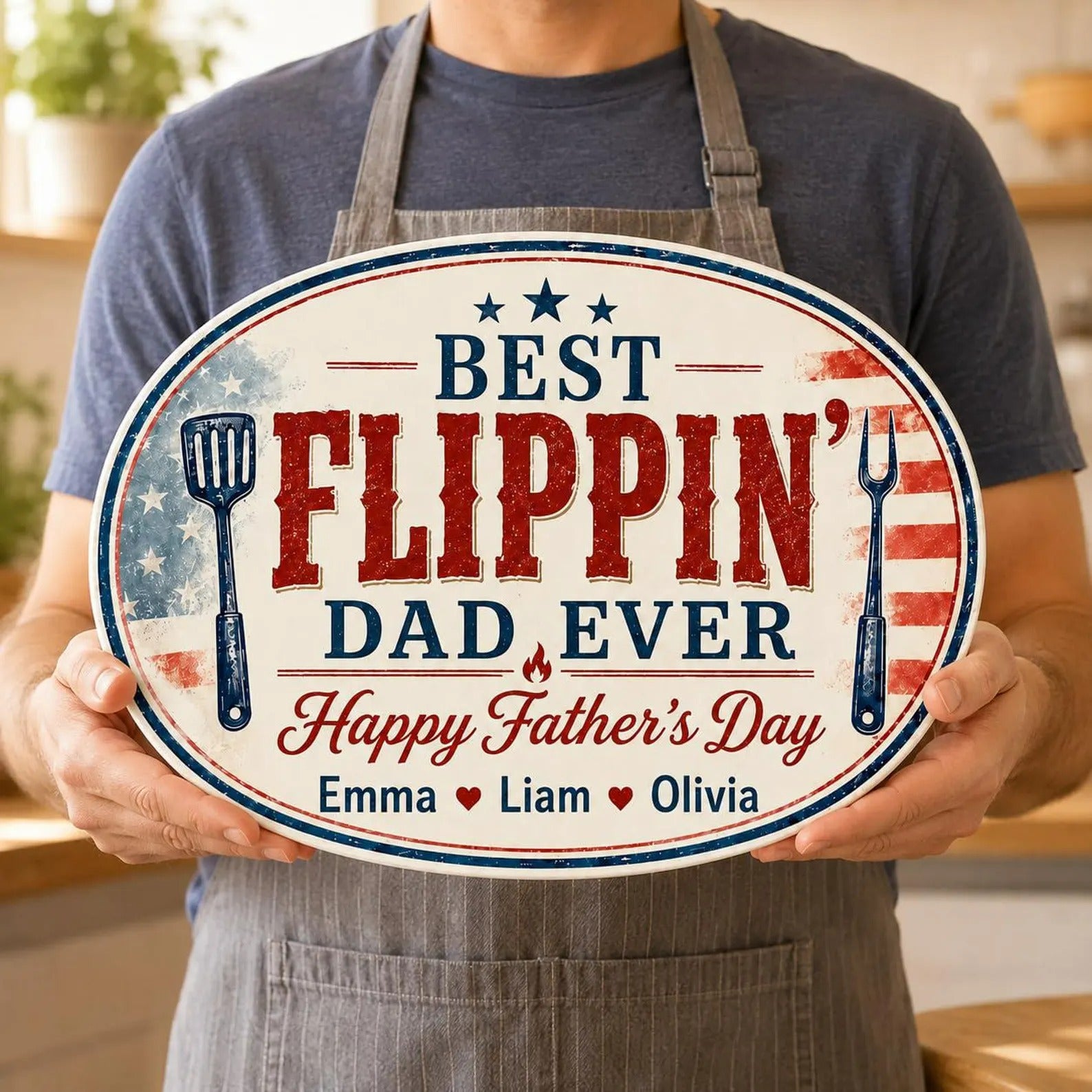 Personalized Ceramic Flippin Ever Platter, Father's Day Grilling Custom Name Gift