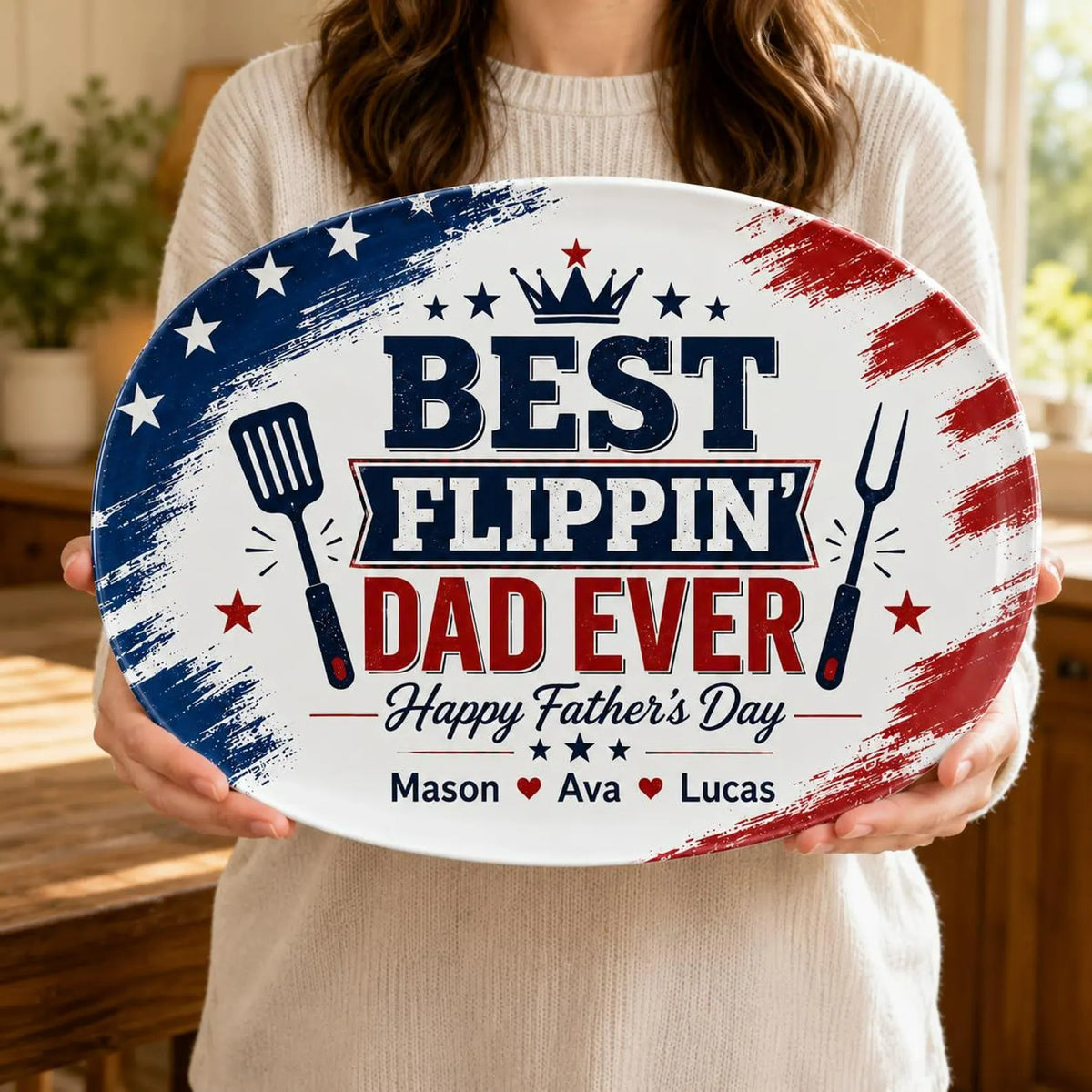 Personalized Ceramic Flippin Ever Platter, Father's Day Grilling Custom Name Gift