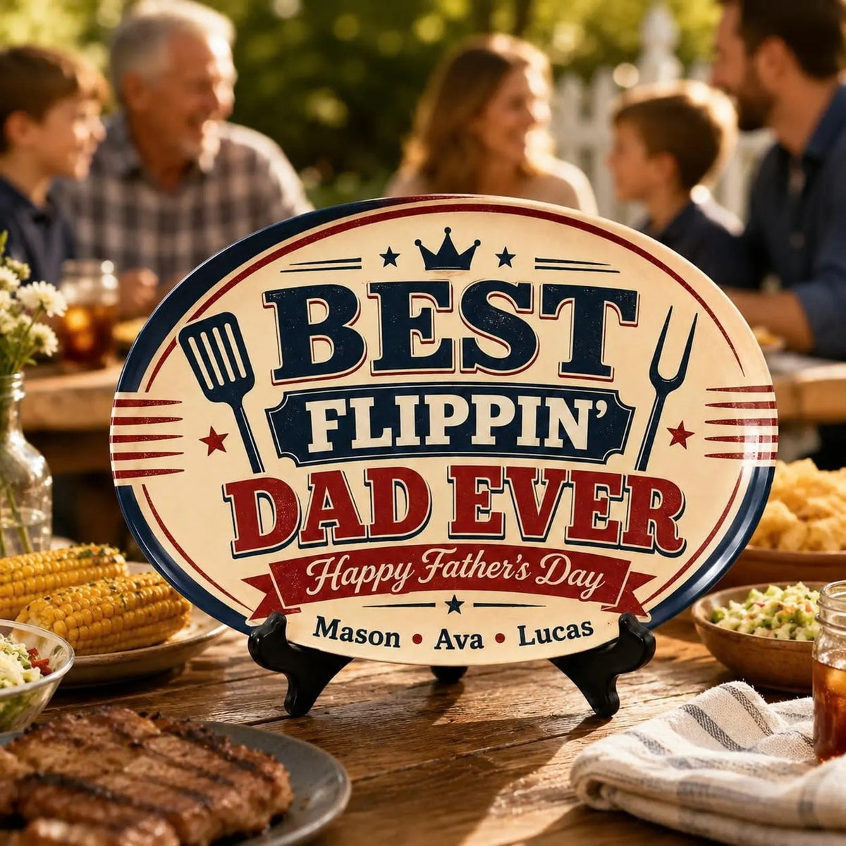Personalized Ceramic Flippin Ever Platter, Father's Day Grilling Custom Name Gift