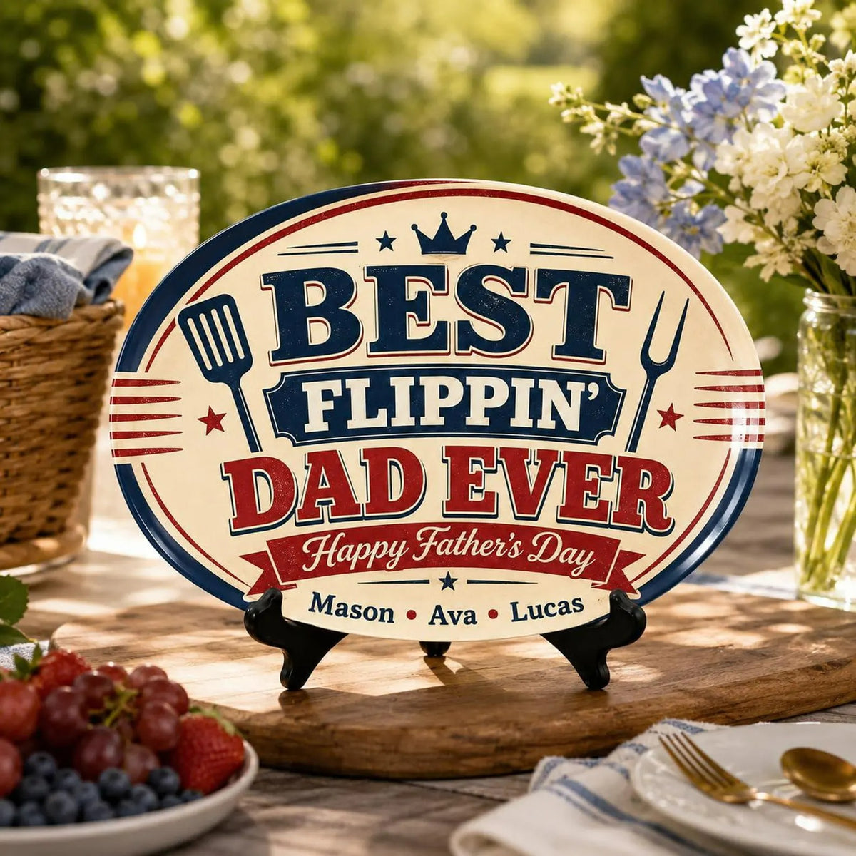 Personalized Ceramic Flippin Ever Platter, Father's Day Grilling Custom Name Gift