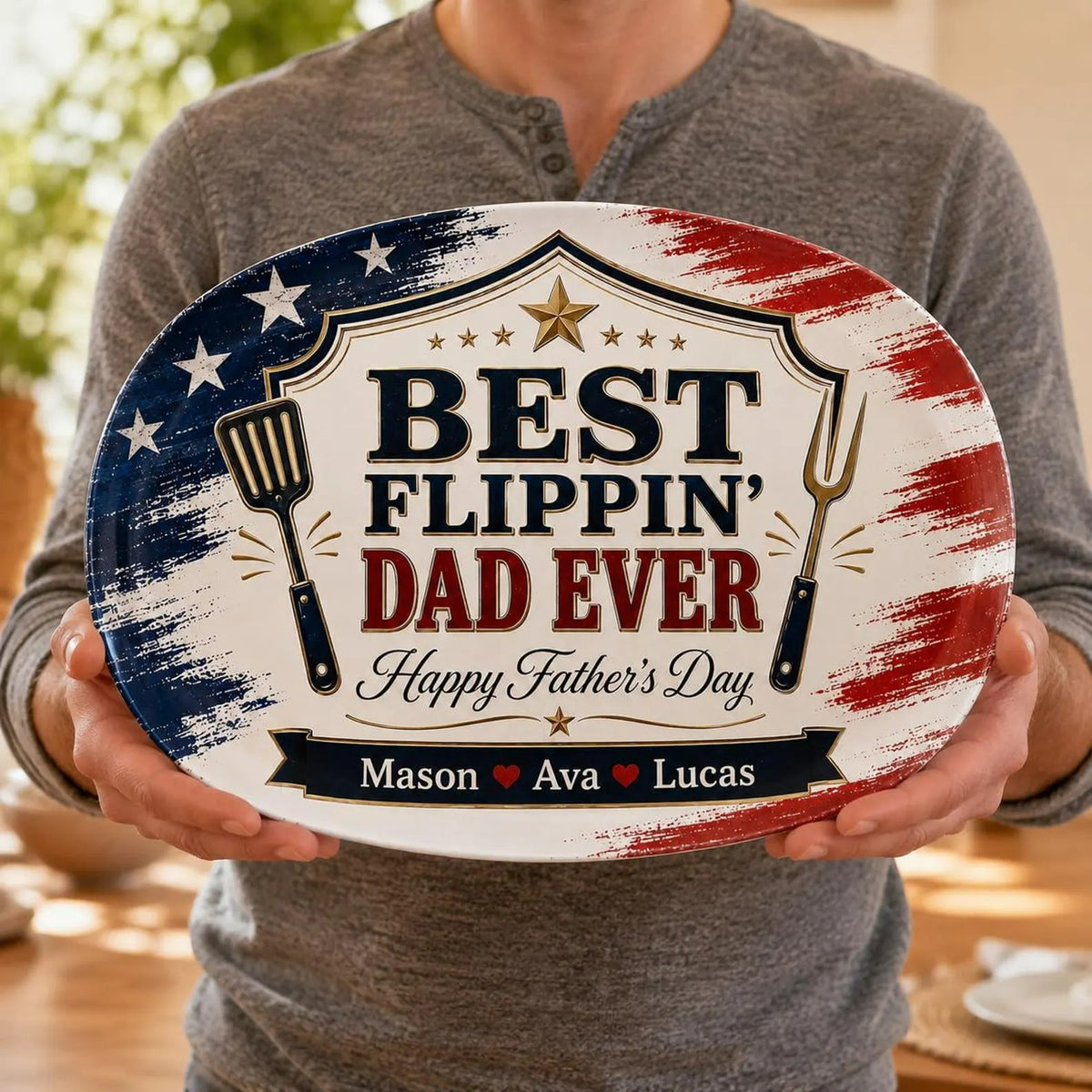 Personalized Ceramic Flippin Ever Platter, Father's Day Grilling Custom Name Gift