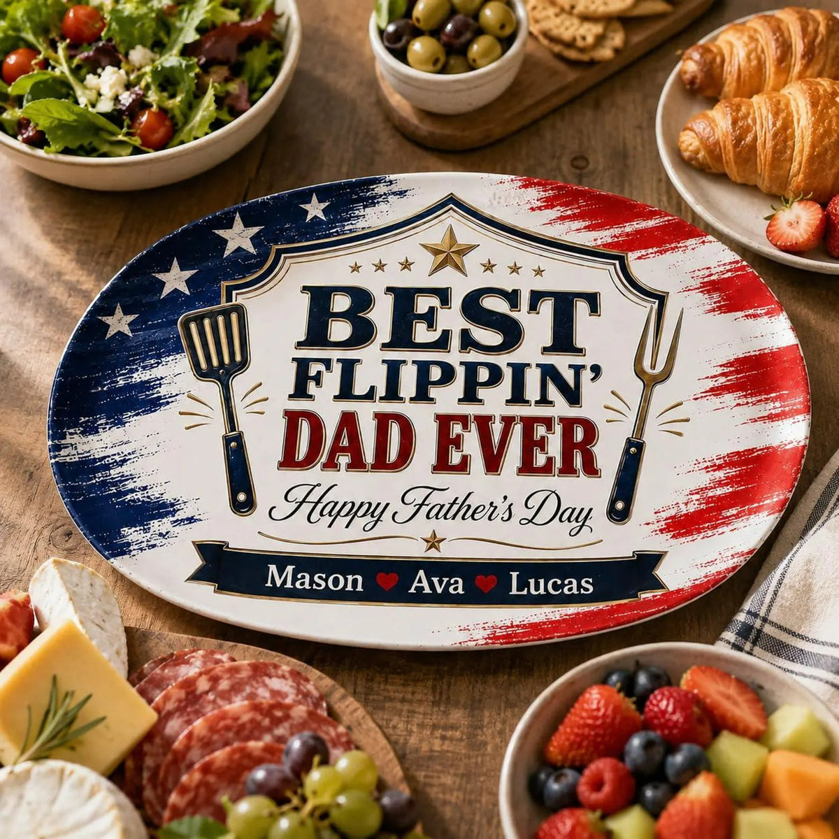 Personalized Ceramic Flippin Ever Platter, Father's Day Grilling Custom Name Gift