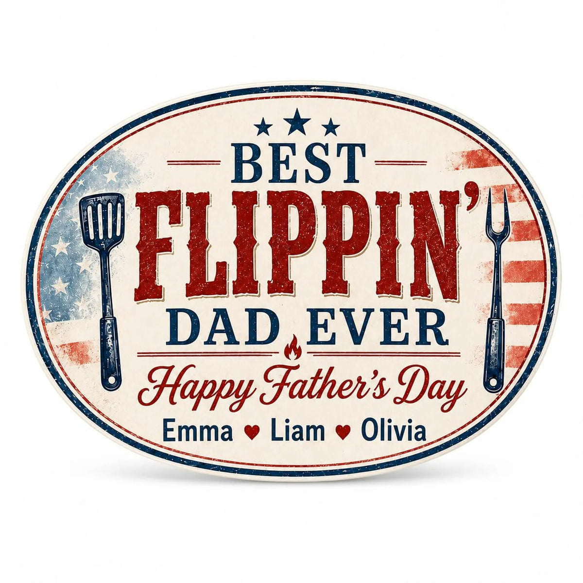 Personalized Ceramic Flippin Ever Platter, Father's Day Grilling Custom Name Gift