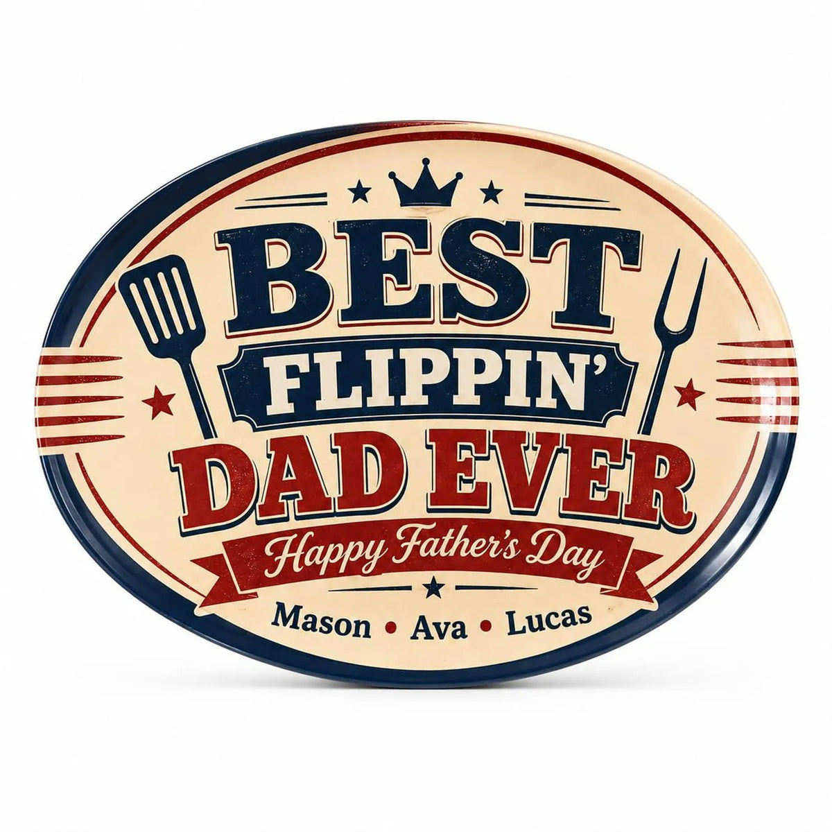Personalized Ceramic Flippin Ever Platter, Father's Day Grilling Custom Name Gift