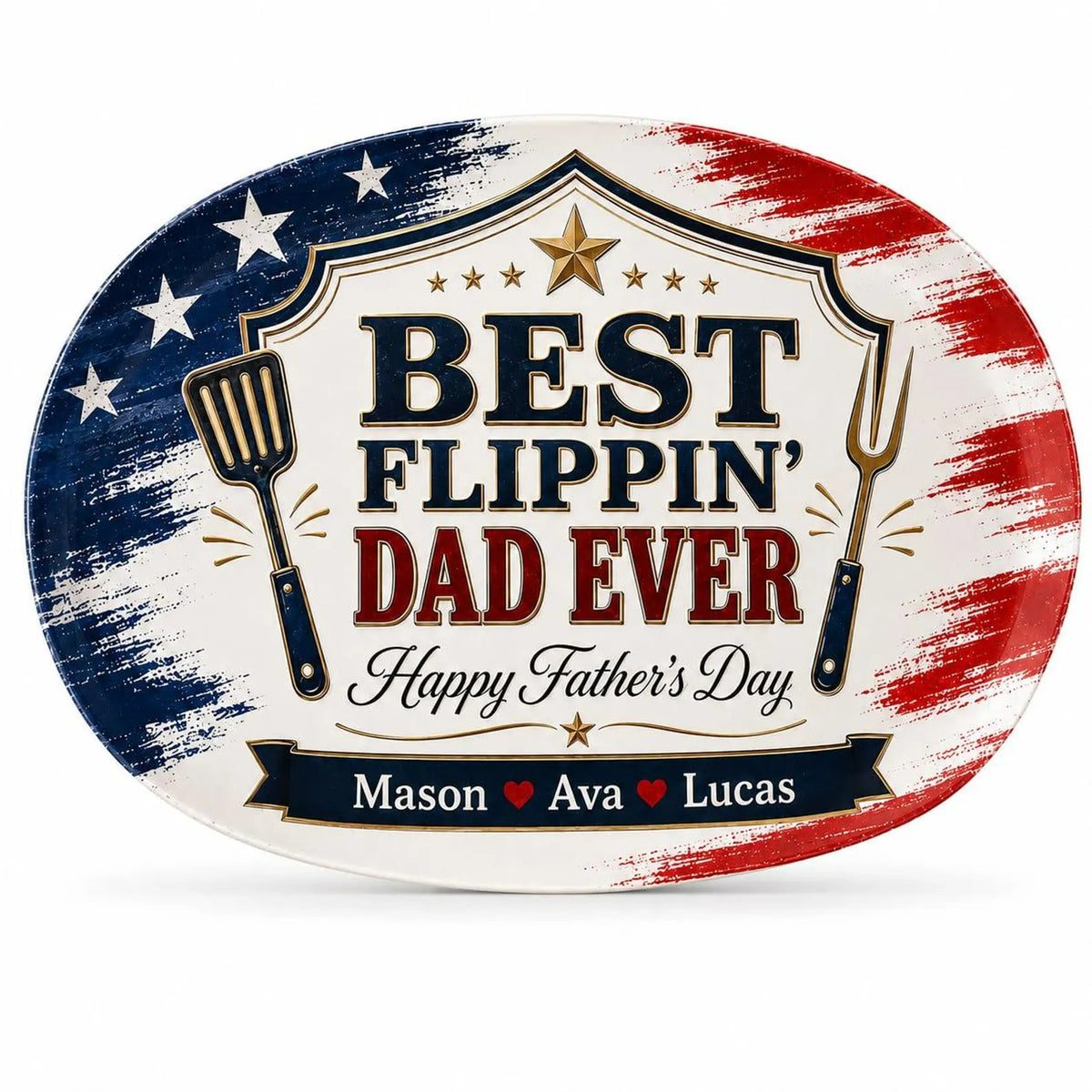 Personalized Ceramic Flippin Ever Platter, Father's Day Grilling Custom Name Gift
