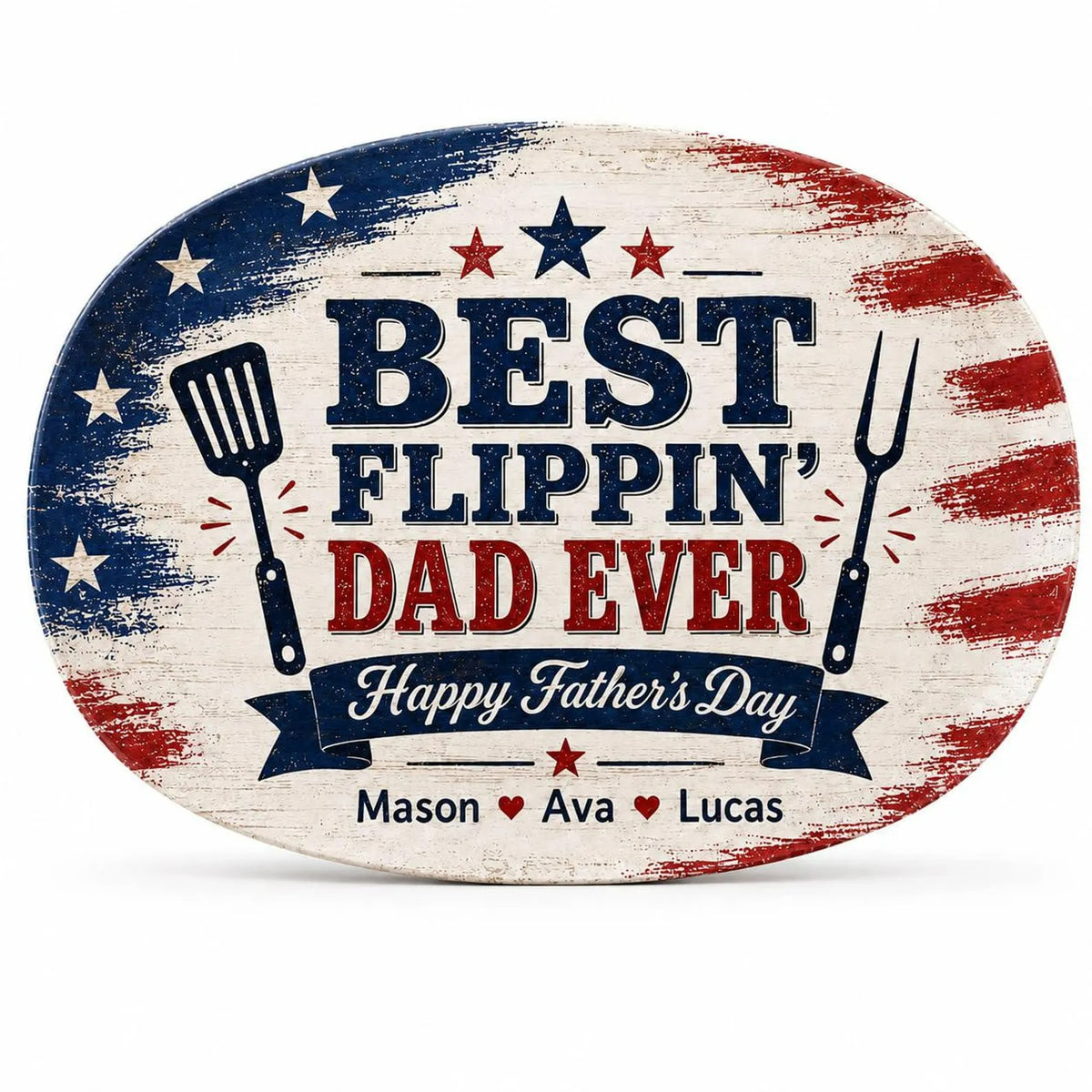 Personalized Ceramic Flippin Ever Platter, Father's Day Grilling Custom Name Gift