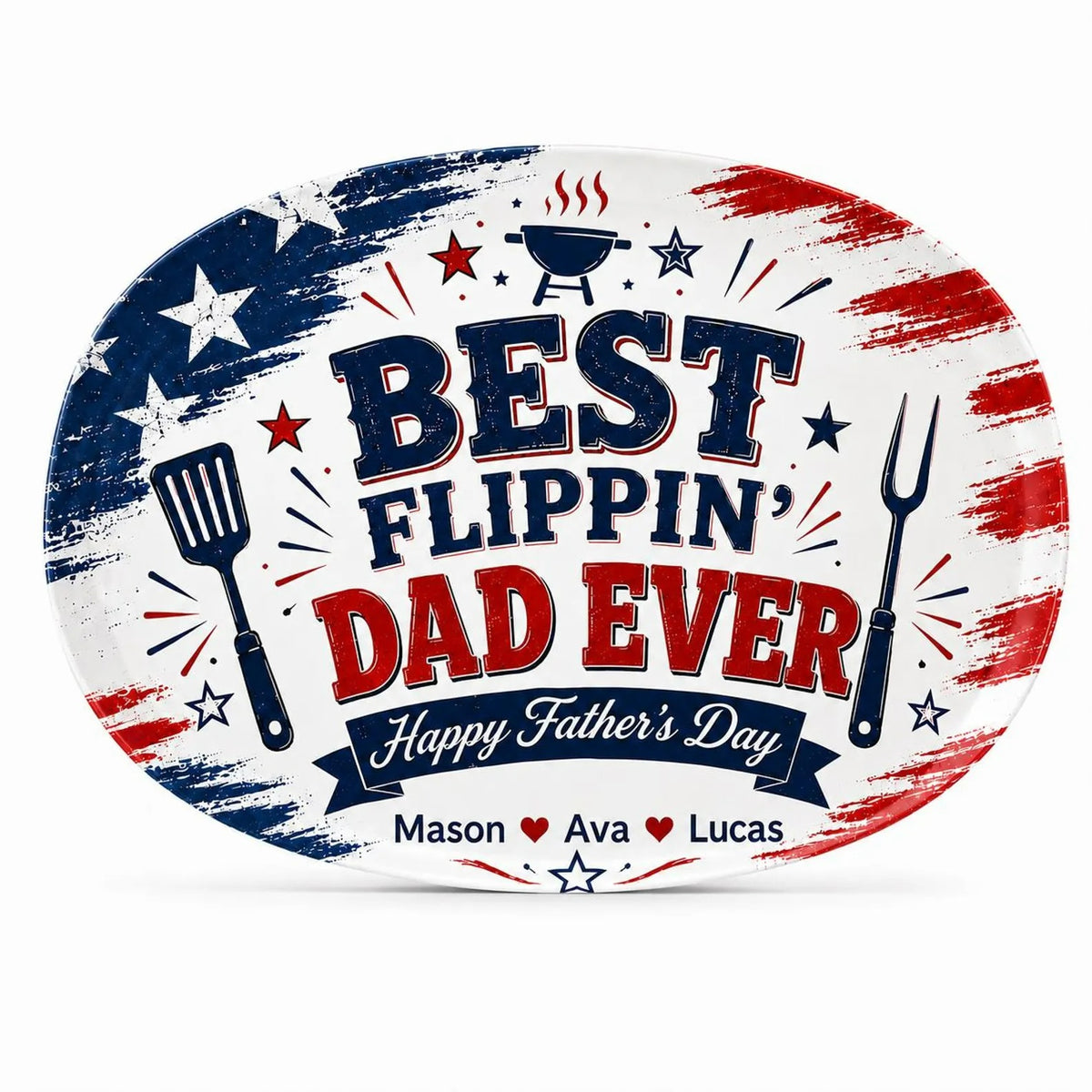 Personalized Ceramic Flippin Ever Platter, Father's Day Grilling Custom Name Gift
