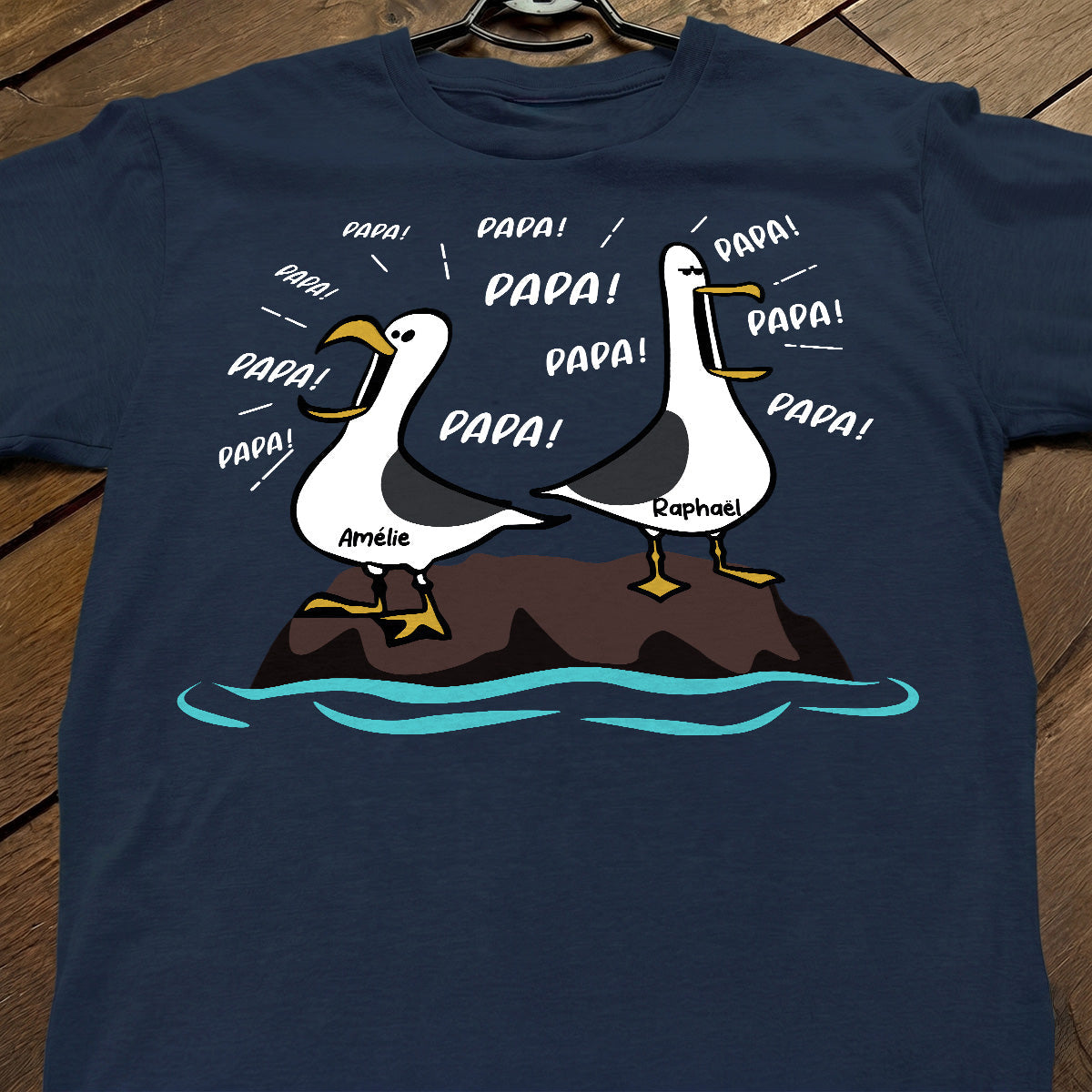 Mouettes Papa! Papa! Papa! – T-shirt Personnalis – Cadeau Rigolo pour la Fte des Pres