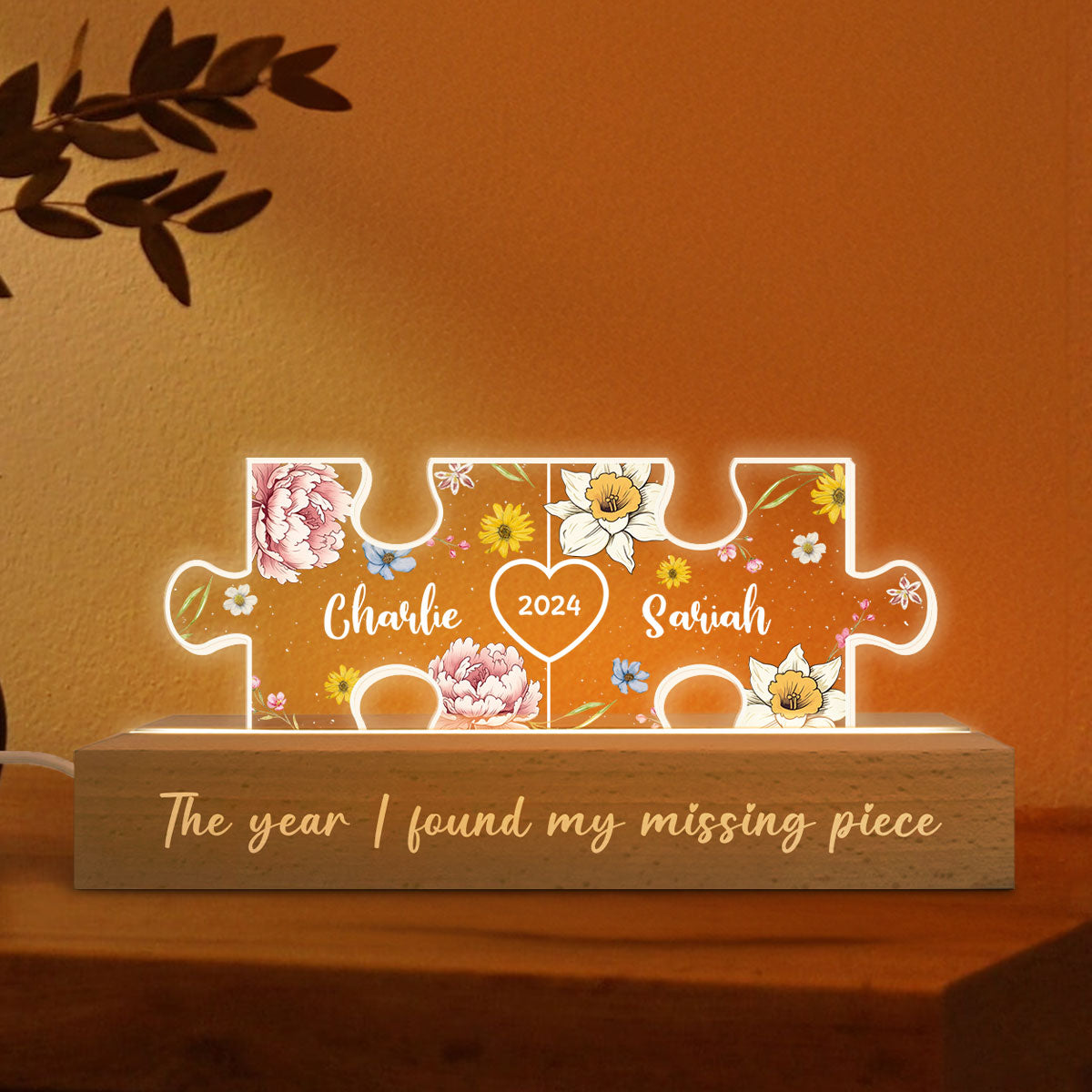 Birth Month Flower Love Is The Piece That Holds Us Together Couple Name Puzzle LED Night Light, Personalized Romantic Home Bedroom Decor For Couples, Gifts For Her, For Him