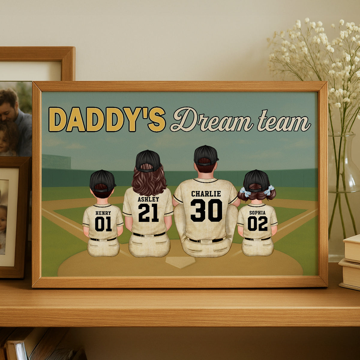 Blue Retro Baseball Daddy's Dream Team Personalized Poster, Gift For Dad
