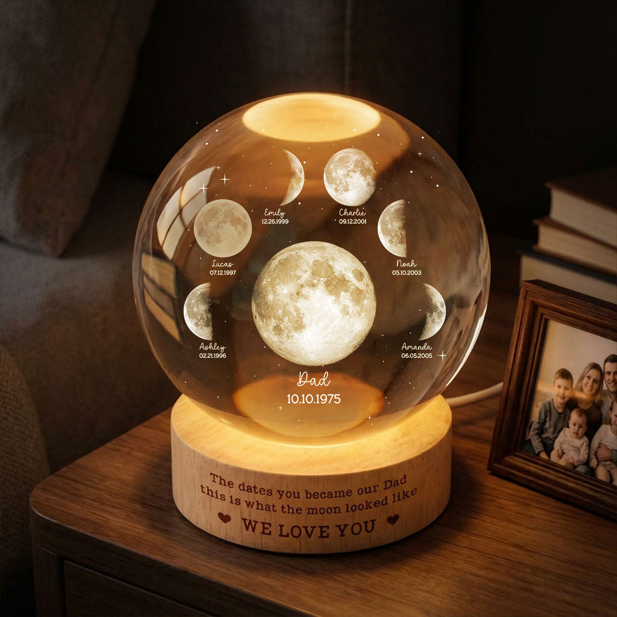 The Date You Became Our Dad - Personalized Crystal Ball LED Night Light - Custom Moon Phase by Date, Gift for Dad, Husband