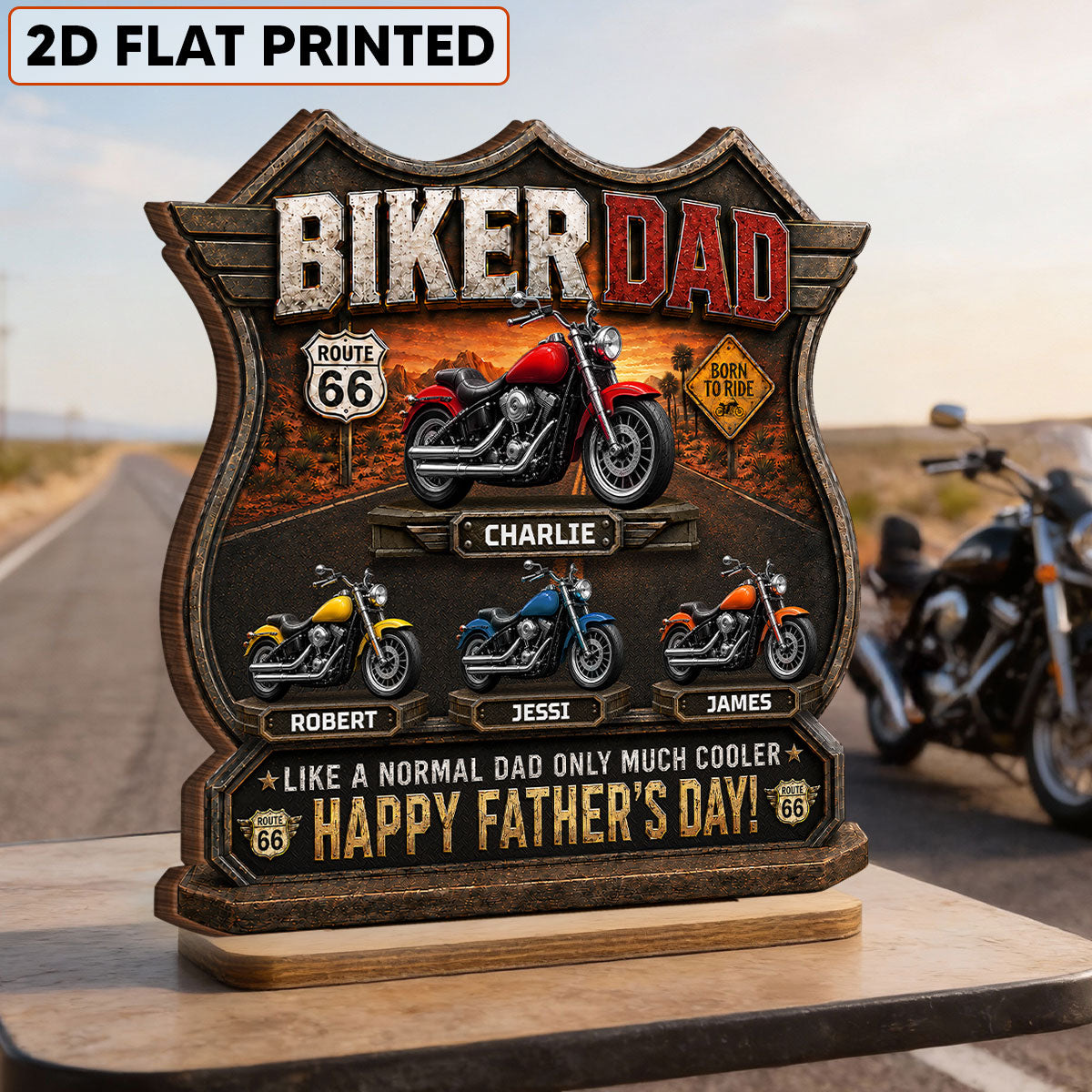 Biker Dad Cooler Dad - Personalized 2-Layered Wooden Plaque - Gift For Dad, Husband, Grandpa, Bikers