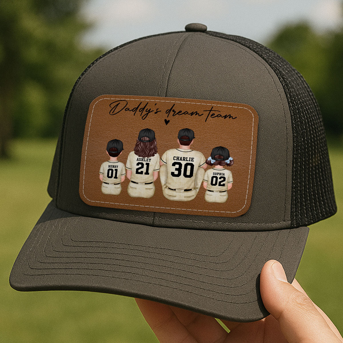 Retro Vintage Baseball Daddy's Dream Team Personalized Leather Patch Hat| Coolest Father's Day Gift For Dad, Husband