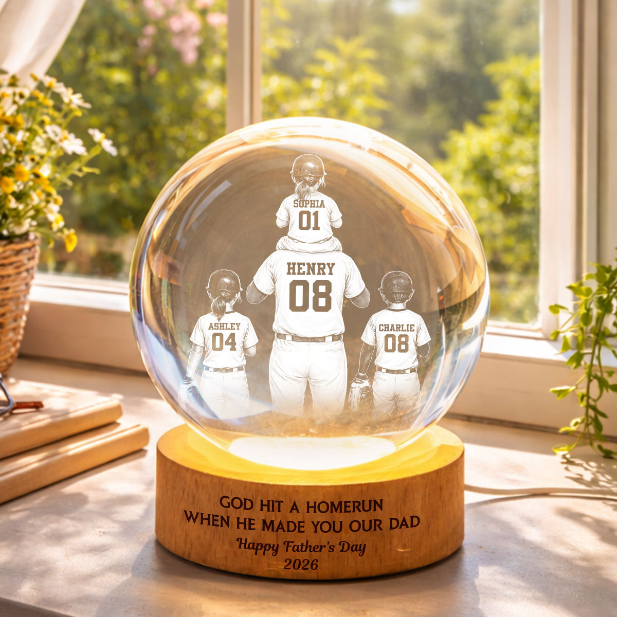 We Caught the Best Dad - Personalized Crystal Ball LED Night Light - Gift for Dad, Husband