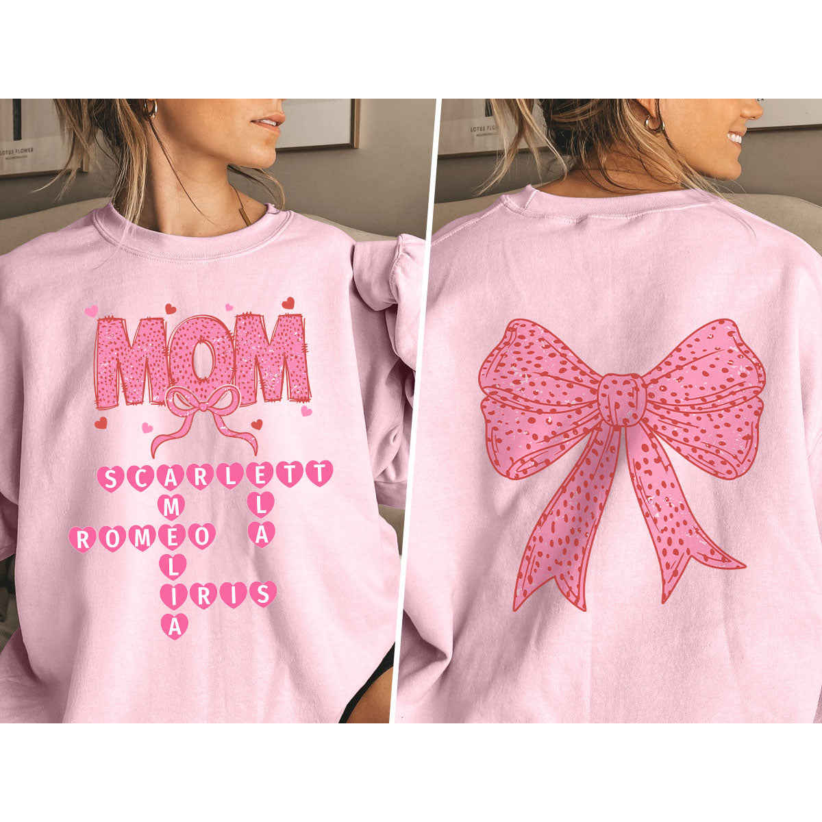 Grandma Nana Mimi Pink Coquette Crossword Puzzle Gift Personalized Double Sided Sweatshirt
