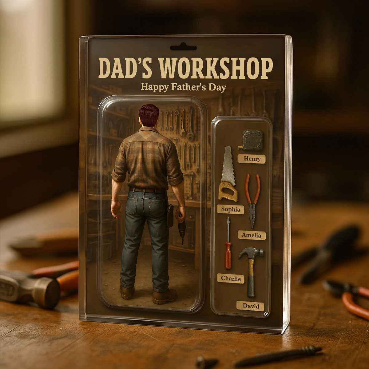 Dad's Workshop With Kids' Names Grandpa's Workshop Custom Figure Personalized Acrylic Block Plaque, Unique Gift For Him, For Dad, For Grandpa