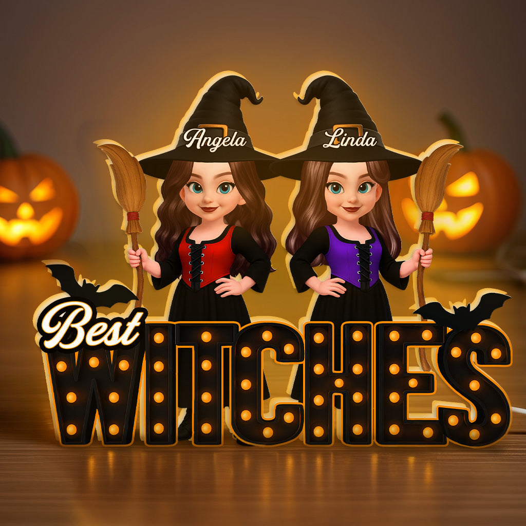 Halloween Best Witches Besties Marquee Pattern Letters Personalized Light Box
