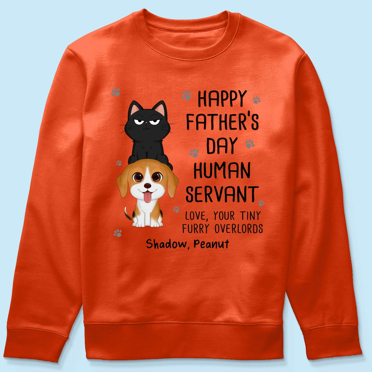 Happy Fatherās Day Human Servant Stacked Cats Dogs Funny Gift For Pet Lover Personalized Shirt